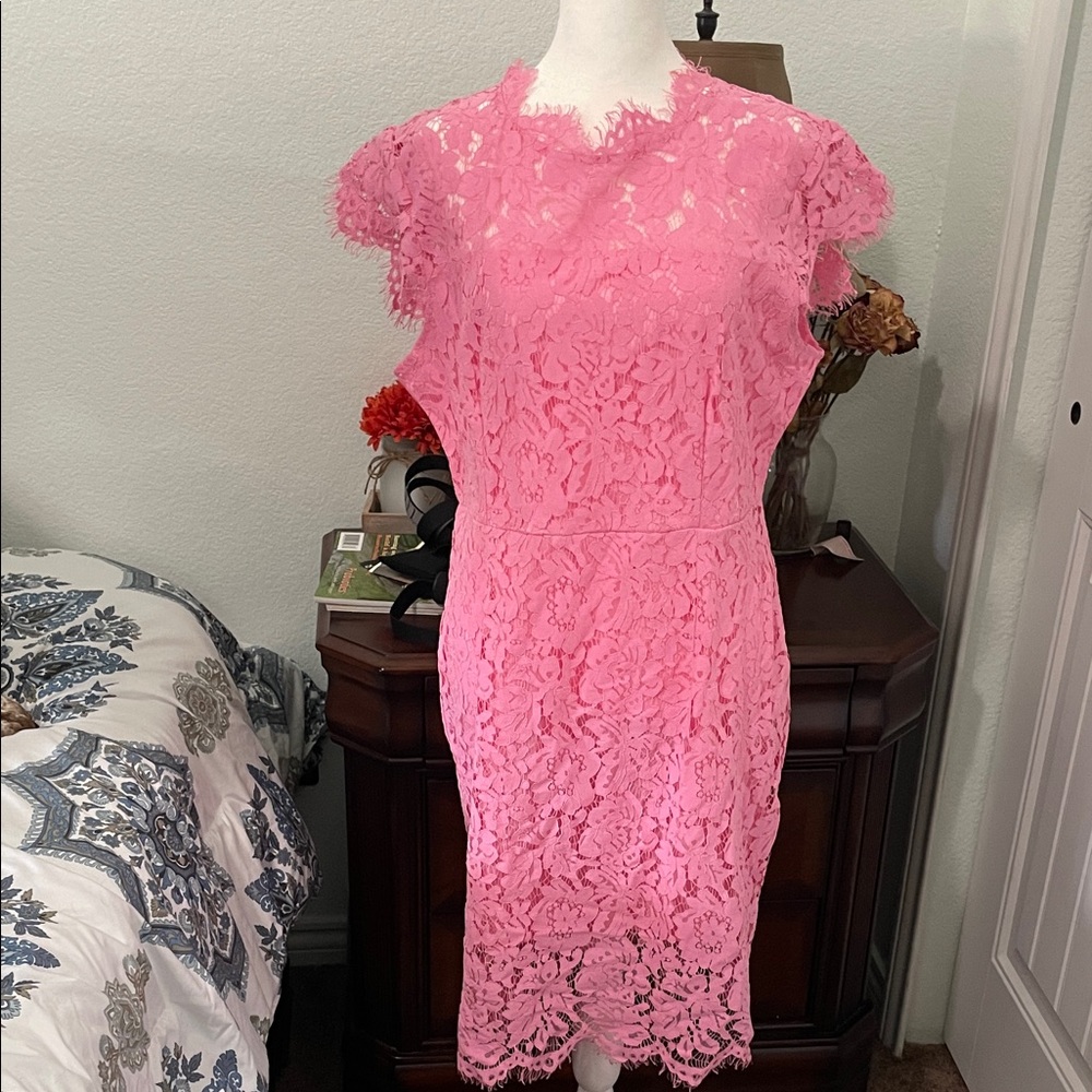 Pink Sheath Midi Dress with Flutter Cap Sleeves